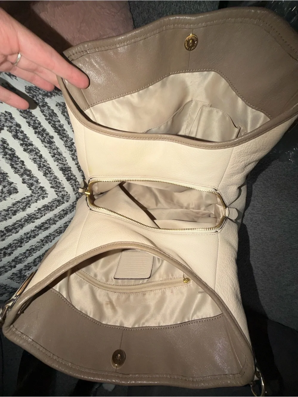 Coach Beige Croc-Embossed Canvas and Pebbled Leather Madison Shoulder Bag